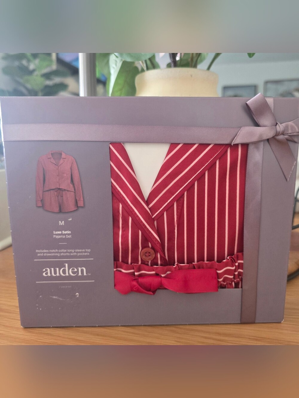 Auden Red and White Striped Satin Pajama Set.